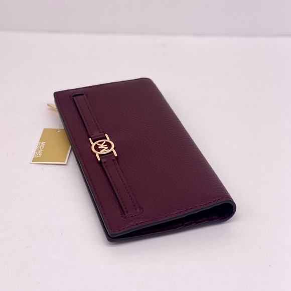 Michael Kors Reed Large Bifold Pebbled Leather Snap Wallet Card Case Oxblood - Picture 8 of 13